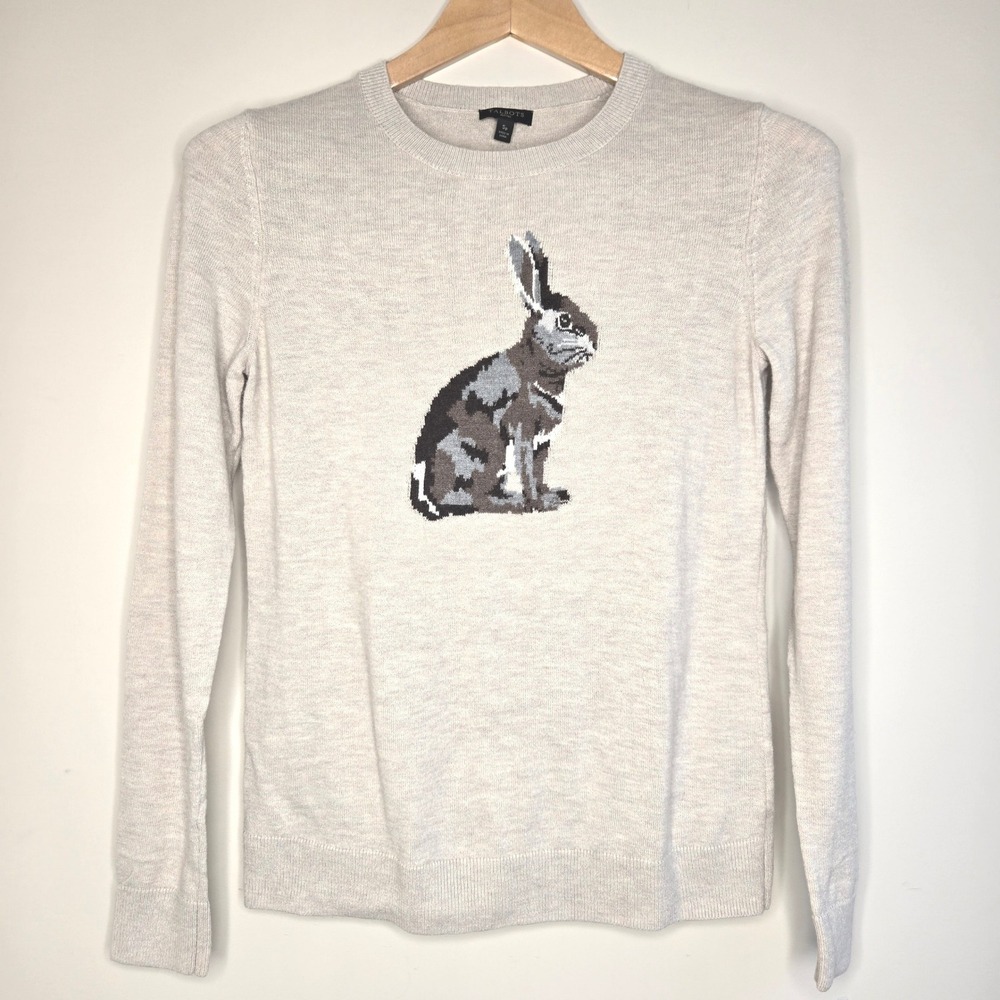 Talbots Oatmeal Rabbit Intarsia 30% Lambswool Blend Sweater SZ SP